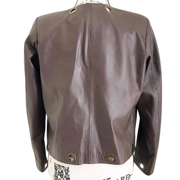 Emporio Cueros Brown Open Front Leather Jacket With Grommet Detail Size S - Picture 5 of 6
